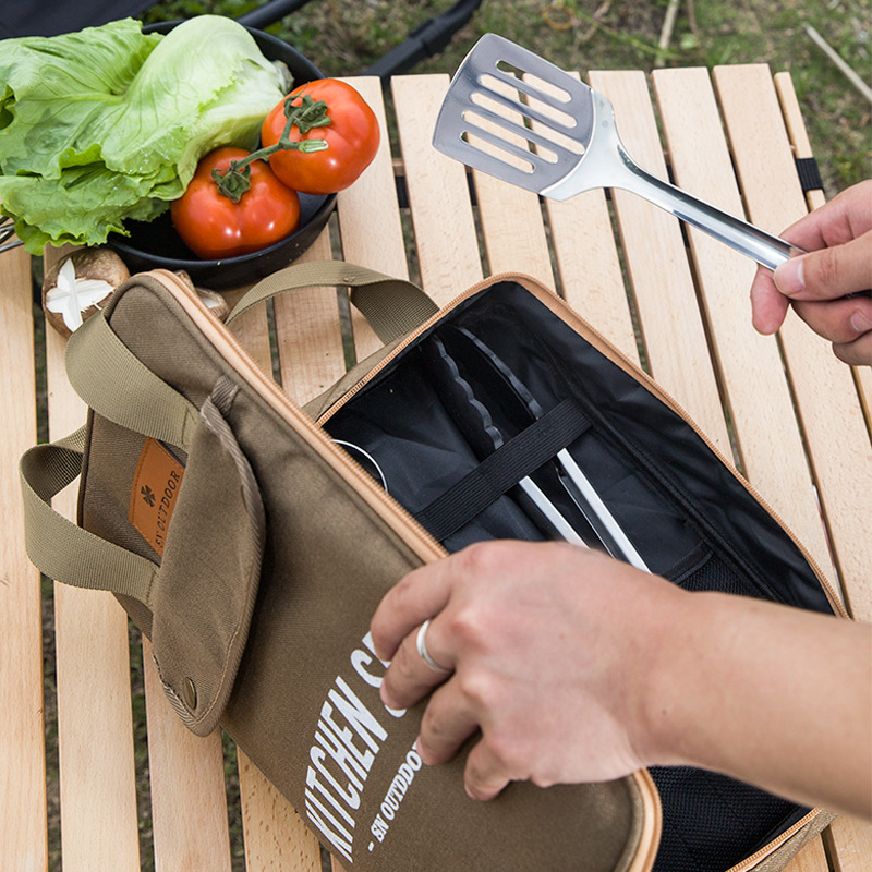 Camping Cooking Pots And Pans - 8 個キャンプキッチン調理器具セットポータブルバッグアウトドア旅行用品収納バッグステンレス鋼調理セットバーベキューピクニック用