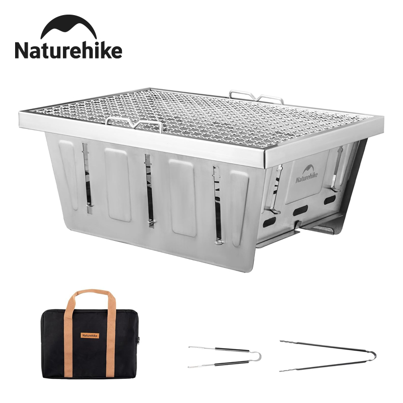 Camping Cooking Table With Windshield - Naturehike キャンプ用チャコールグリル IGTテーブル用 ポータブル折りたたみ式バーベキューグリル トング付き アウトドア車載調理用BBQラック