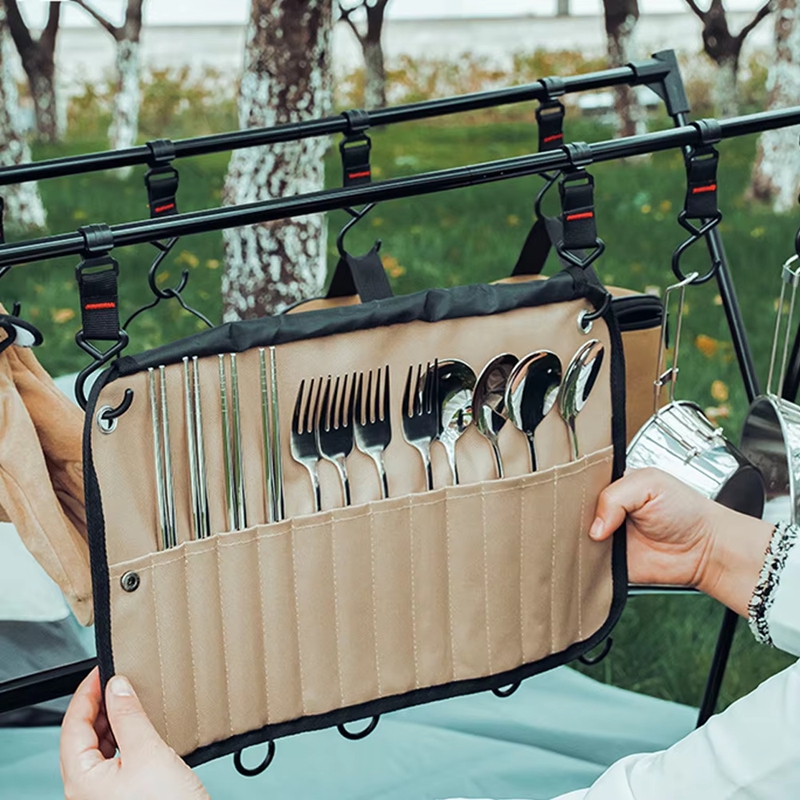 Camping Cooking Utensils Storage - ポータブル屋外食器収納袋ステンレス鋼食器吊り下げバッグ旅行収納袋調理キャンプ用品バッグ