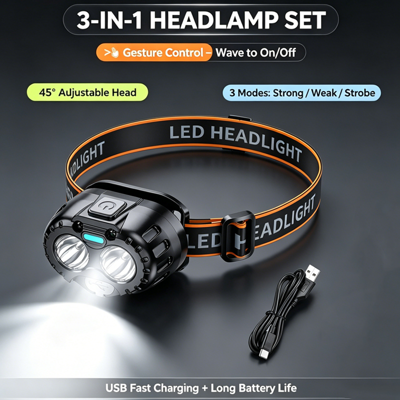 Camping Cooking Fish - 強力な LED ヘッドランプ IPX4 防水緊急ヘッド懐中電灯 350LM