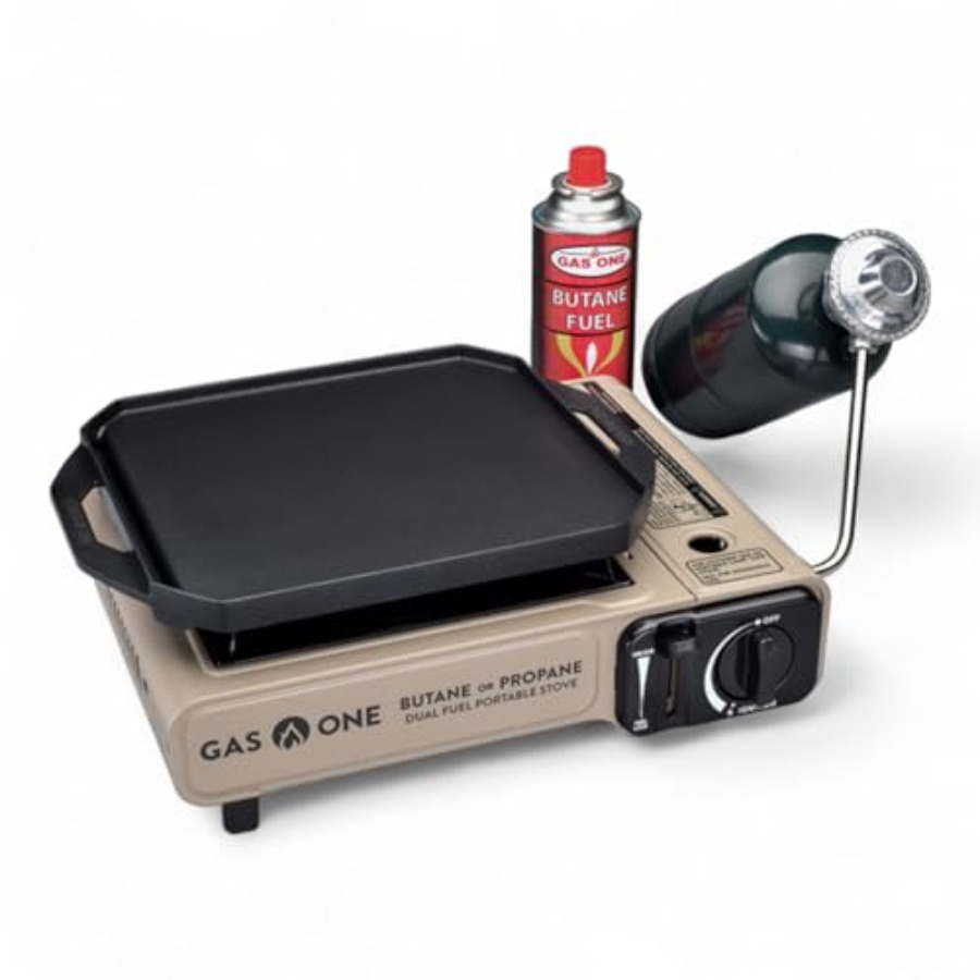 Camping Cooking Flat Top - GasOne GS-3400P-KIT プロパンまたはブタンガス フラットトップグリドル付属 キャンプ用デュアルプロパングリルテントバーナー キャンプ用調理用バーナー