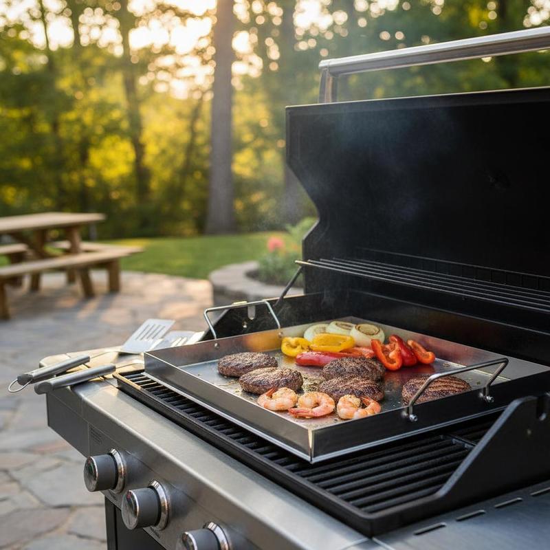 Camping Hiking Cooking - ユニバーサルフラットトップグリドル 18x16インチ キャンプ、テールゲーティングパーティー用、長方形ホットプレート ファミリー調理器具 内蔵ハンドル ガスグリルアタッチメント