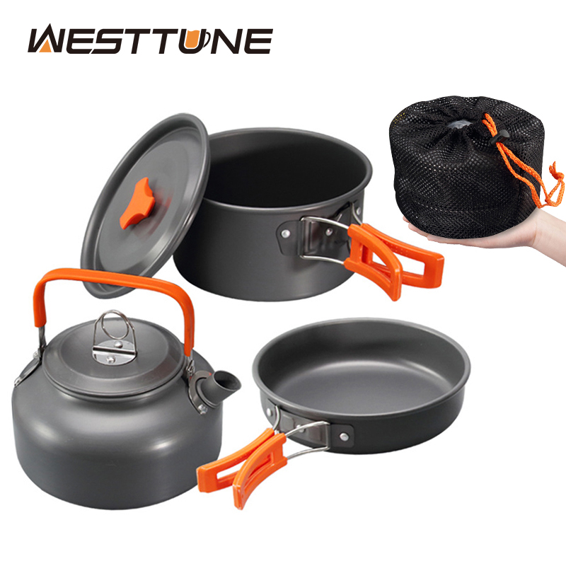 Camping Cooking Pots And Pans - WESTTUNE キャンプ調理器具キット アルミ アウトドア ポータブル クッキングセット