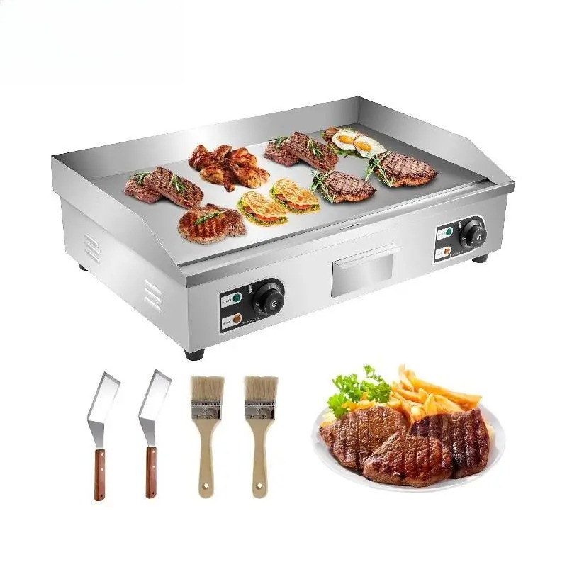 Camping Cooking Flat Top - 電気式卓上グリドル、引き出し付きステンレス製フラットトップグリル、バーベキューマシン、アウトドアキャンプ調理用