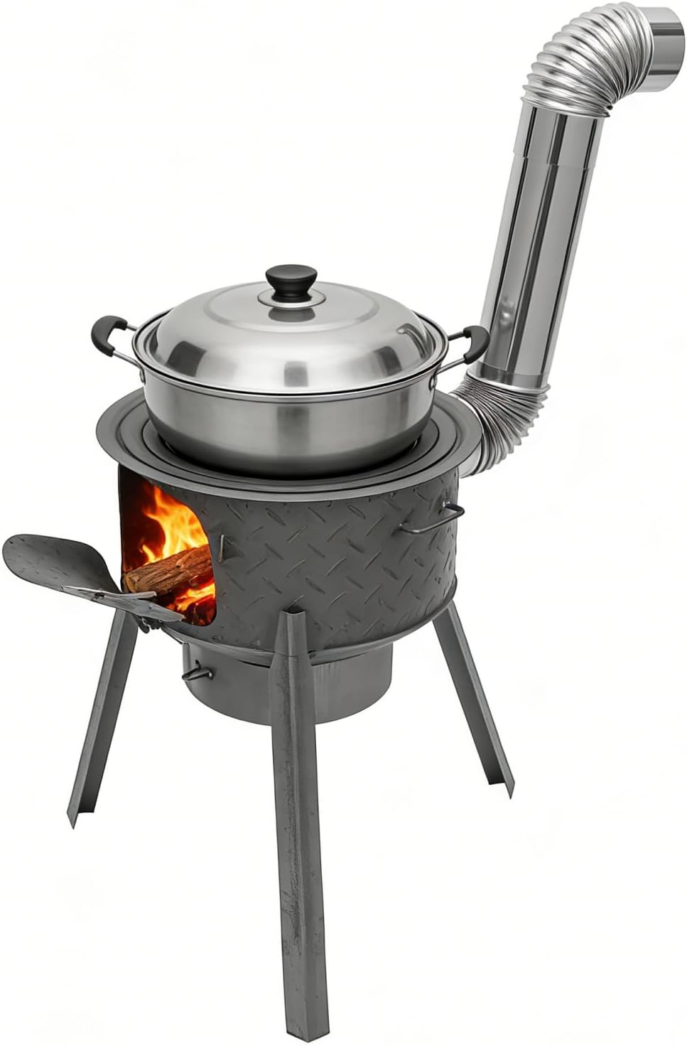 Camping Hiking Cooking - ポータブル薪焚きロケットストーブ キャンプやハイキング用 - 17インチ屋外調理ストーブ、取り外し可能な鉄製火室、グリルラック付き