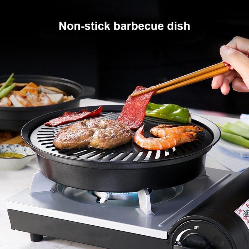 Camping Cooking Flat Top - 韓国ノンスティックバーベキュートレイ屋外カセットオーブングリルパンラウンドポータブル無煙バーベキューツール屋外キャンプバーベキュー用
