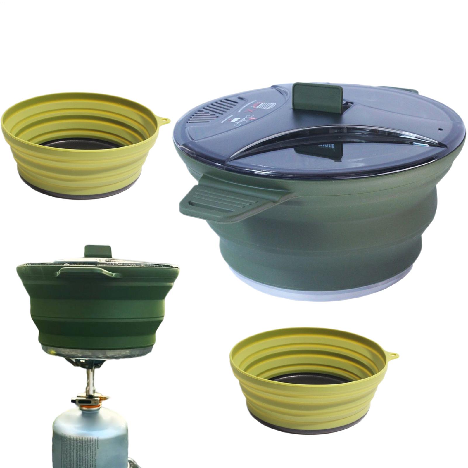 Camping Cooking Dishes - キャンプ用調理器具セット 折りたたみ式キャンプ用鍋とフライパンセット ステンレス鋼シリコンキット 耐熱食器用ツール