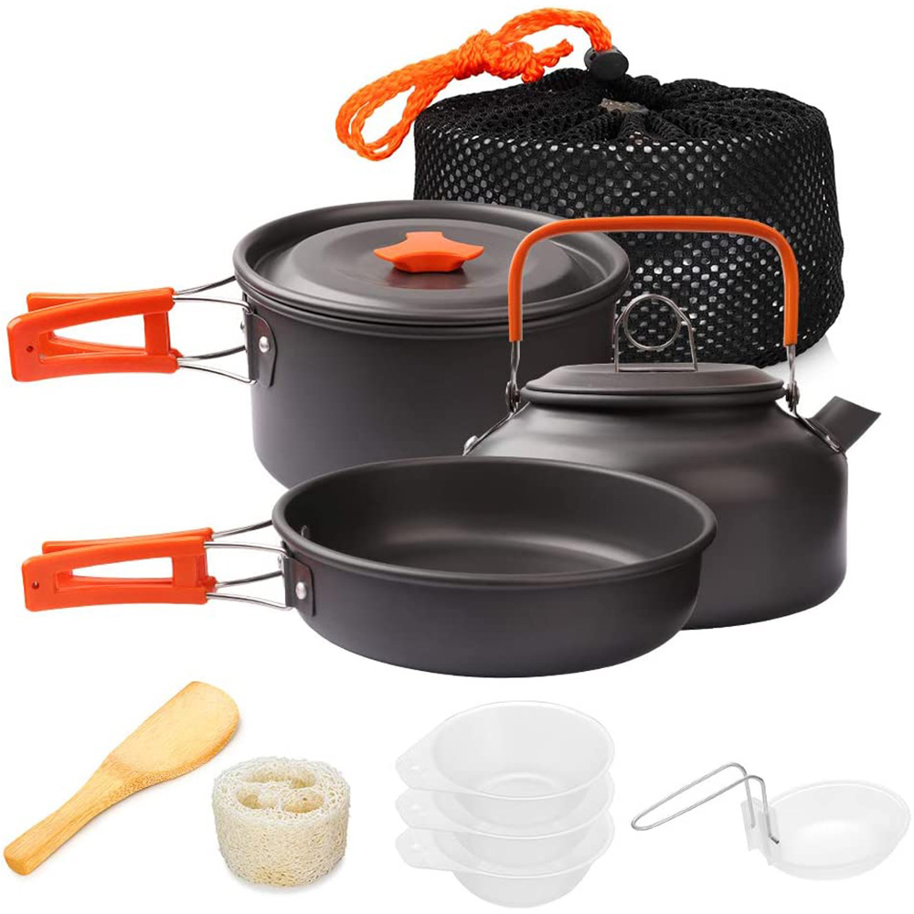 Camping Cooking Pots And Pans - 1 ピース/1 セットキャンプ調理器具キット屋外調理セットアルミ機器屋外ポット旅行食器キッチンハイキングピクニックバーベキュー