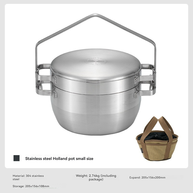 Camping Cooking Pots And Pans - DO-25 厚みのあるステンレス鋼の屋外吊り下げ鍋調理器具シチューポットキャンプ多用途フライパン沸騰鍋ダッチポット