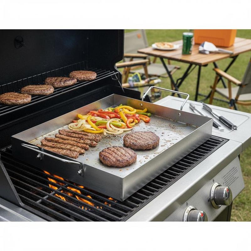 Camping Cooking Flat Top - 長方形フラットトッププレート 17x13インチ キャンプ、テールゲーティング、パーティー、バーベキューグリル、ガスグリル、鉄板焼き調理器具、内蔵ハンドル、プロ仕様の調理面、ポータブル屋外キッチン用品アクセサリー