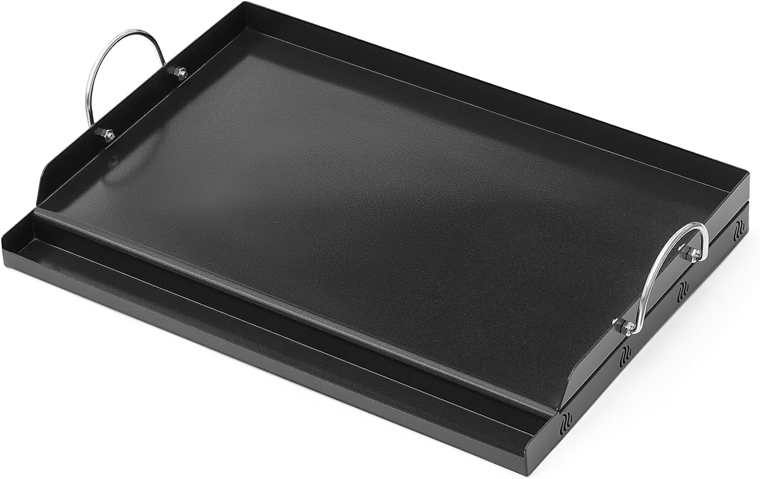 Camping Cooking Flat Top - ユニバーサルBBQグリドルフラットトッププレートノンスティックセラミックコーティング調理シートサイドハンドル付きグリーストラフ付きトップシート屋外キャンプパティオバーベキュー用ブラック1枚
