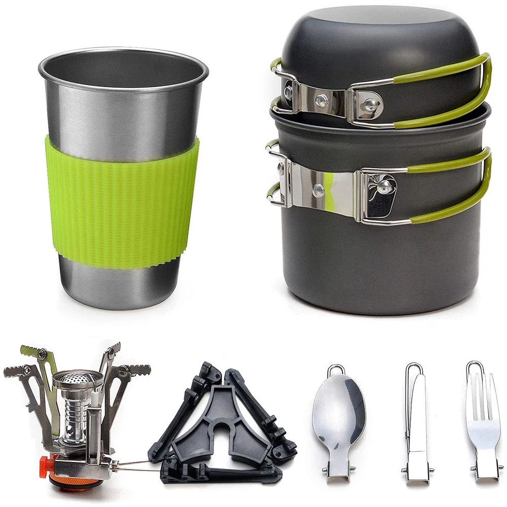 Camping Cooking Pots And Pans - キャンプ調理器具キット ストーブ付き アウトドアクッキングセット アウトドアポット 旅行食器 キッチン