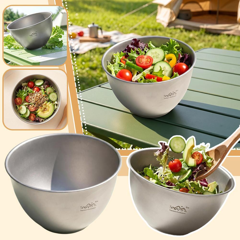 Camping Cooking Dishes - ステンレス鋼製調理ボウル 斜めサラダレタス皿 チタン精製コーティング食器 アウトドアキャンプピクニックバックパッキング用