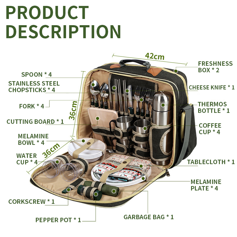 ポータブル高級キャンプピクニック食器セット、断熱バッグ付き屋 - Camping Cooking Dishes のレビューと価格