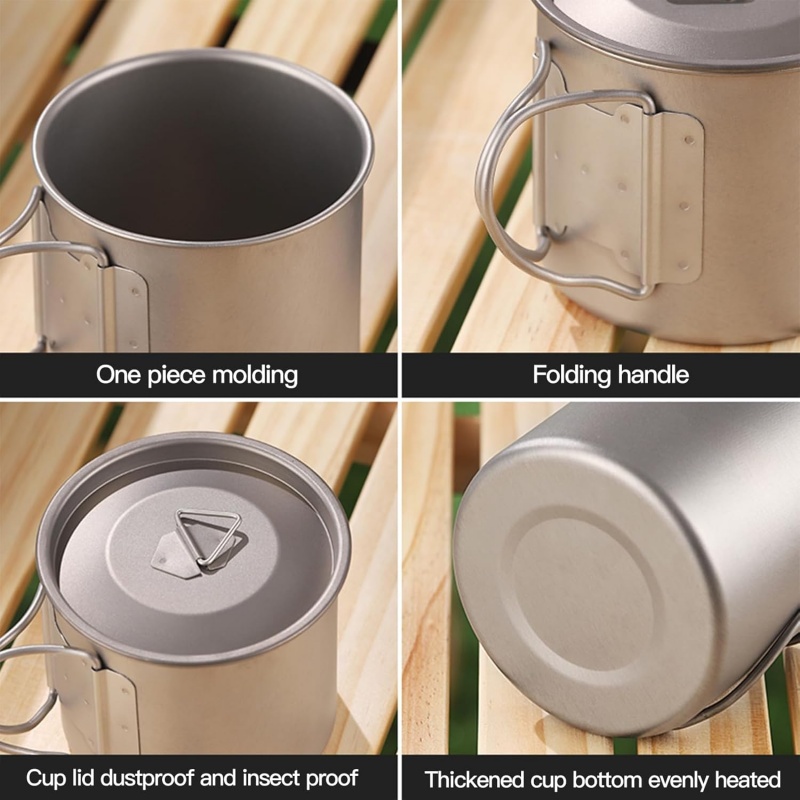 チタン製キャンプマグ 折りたたみハンドル付き 軽量ポータブル - Camping Cooking Rack のレビューと価格