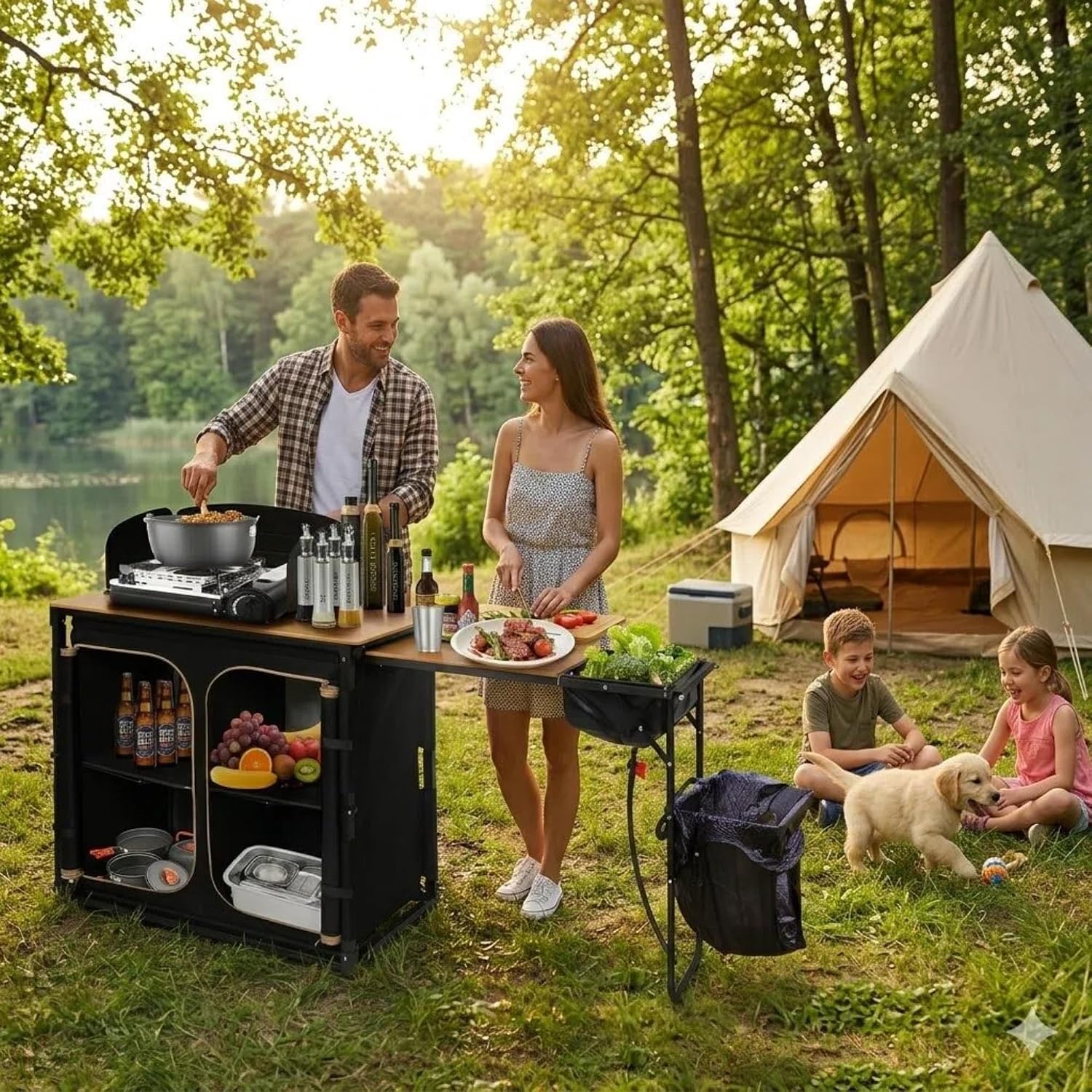竹製キャンプキッチンステーション折りたたみ式オーバーランドキ - Camping Cooking Table With Windshield のレビューと価格