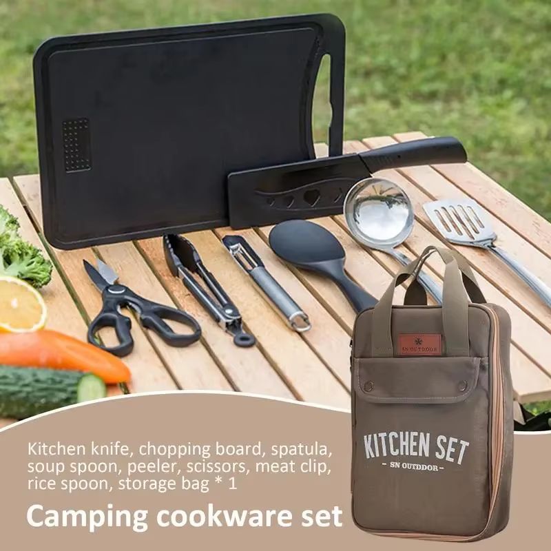 8 個キャンプキッチン調理器具セットポータブルバッグアウトド - Camping Cooking Pots And Pans のレビューと価格