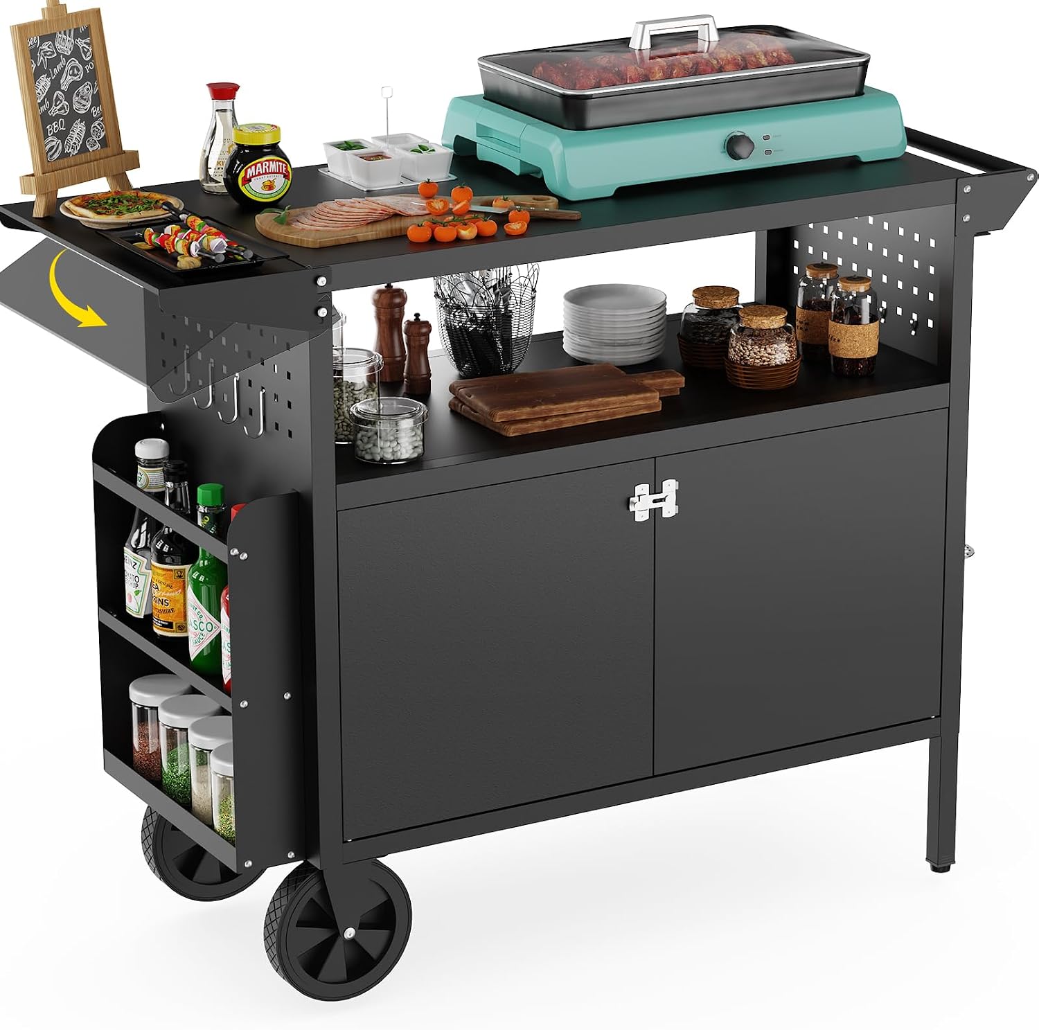 屋外グリルカートテーブル、収納付きキッチンアイランド、ホイー - Camping Cooking Bbq のレビューと価格