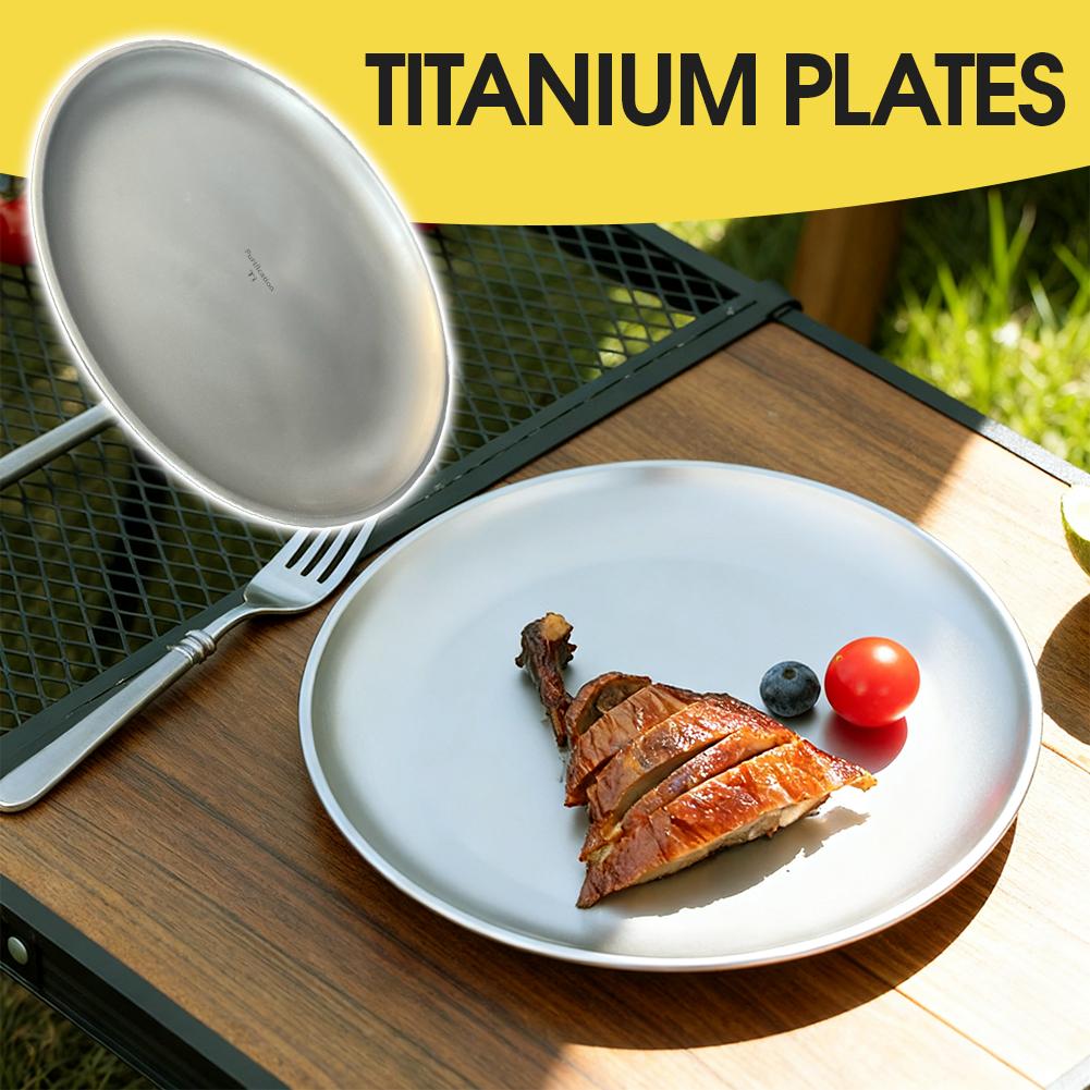 1/2 個チタン屋外キャンププレート超軽量ポータブルラウンド - Camping Cooking Dishes のレビューと価格