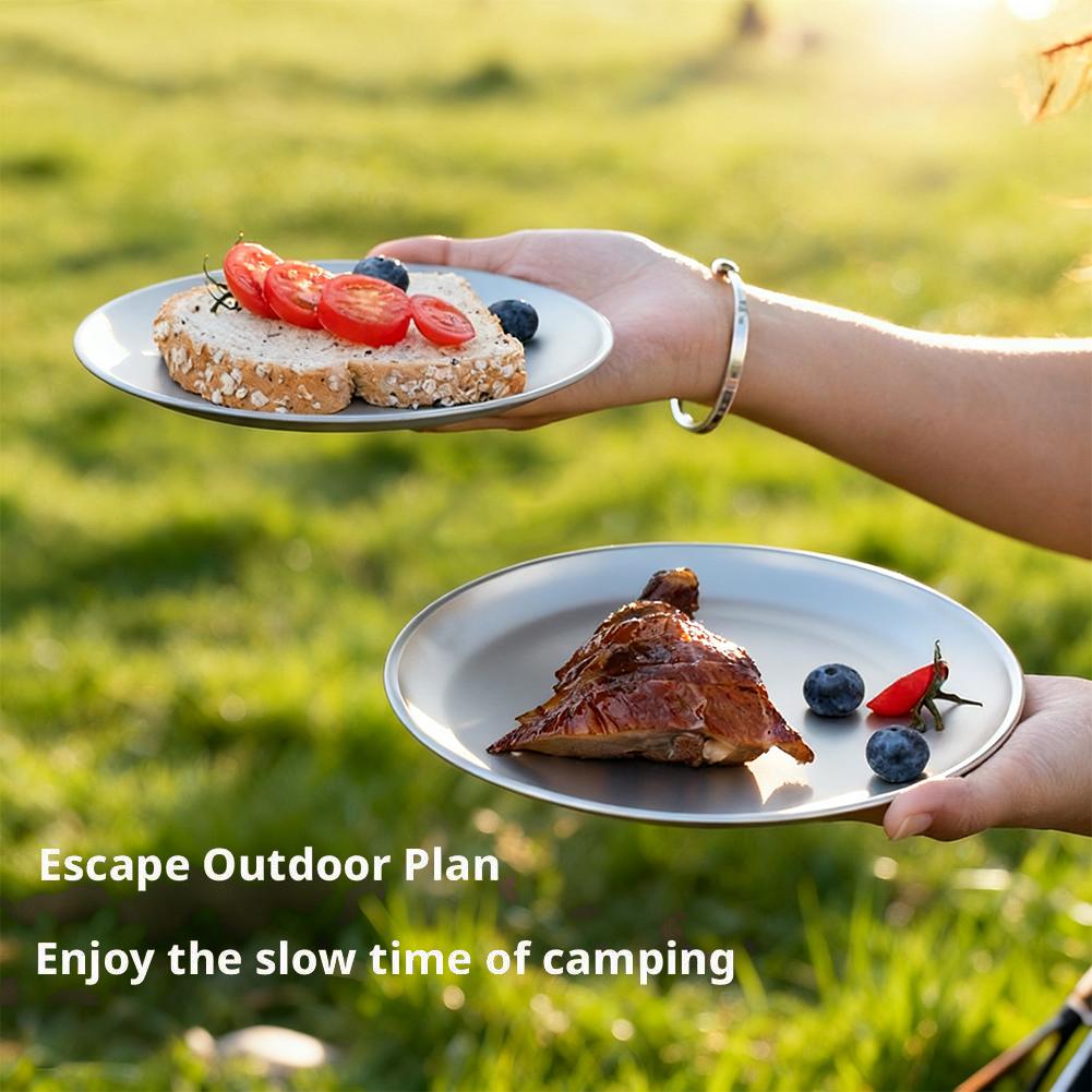 1/2 個チタン屋外キャンププレート超軽量ポータブルラウンド - Camping Cooking Dishes のレビューと価格