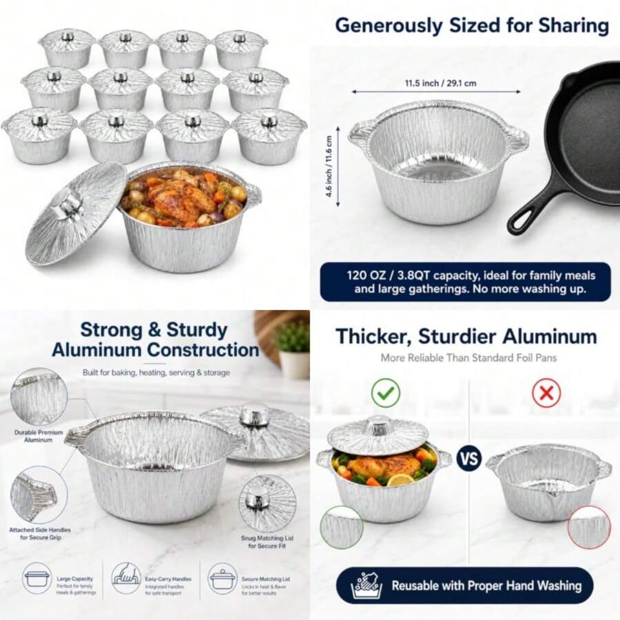 12パック使い捨てポット蓋付き、キャンプ用ベーキング調理用ホ - Camping Cooking Pots And Pans のレビューと価格