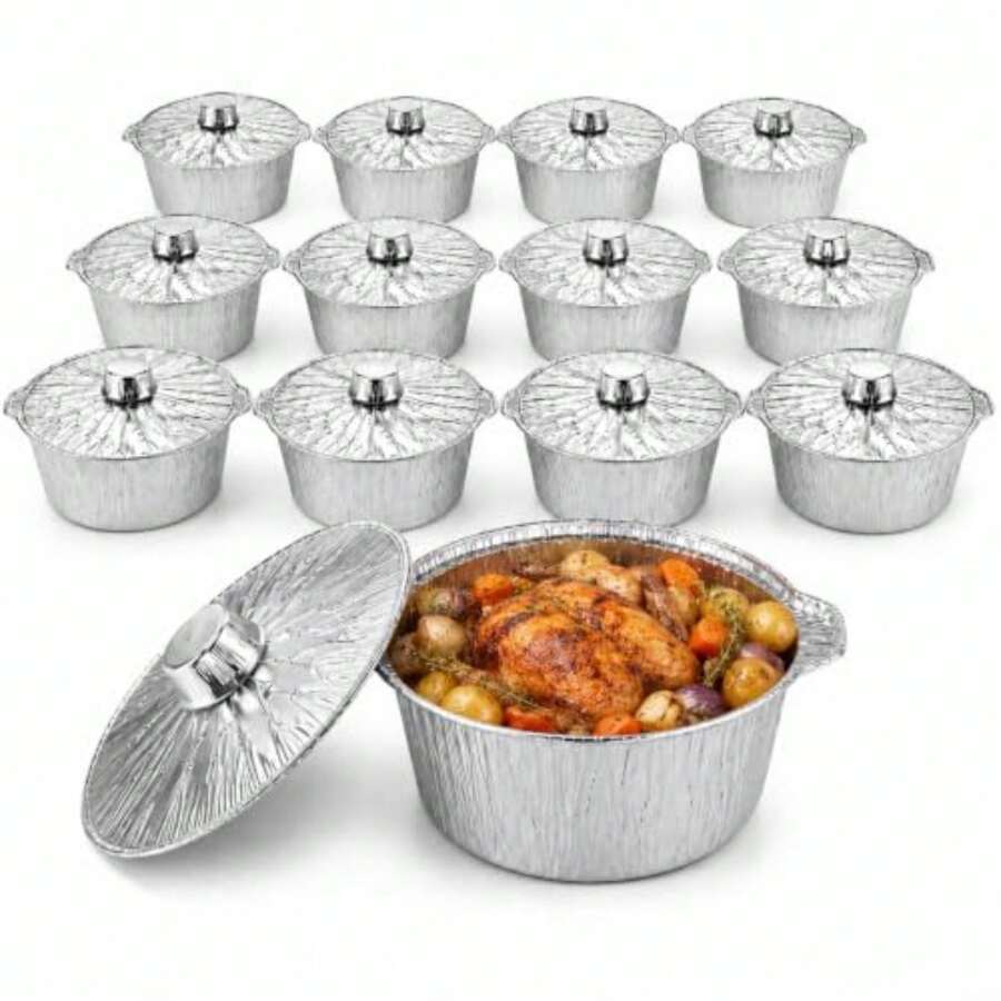 12パック使い捨てポット蓋付き、キャンプ用ベーキング調理用ホ - Camping Cooking Pots And Pans のレビューと価格