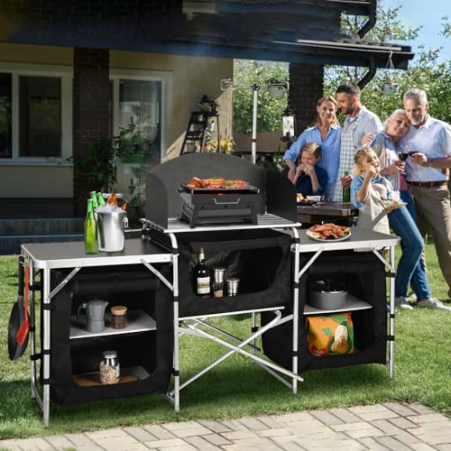 Cmaping キッチンテーブル、アルミニウム製折りたたみ式 - Camping Cooking Table With Windshield のレビューと価格