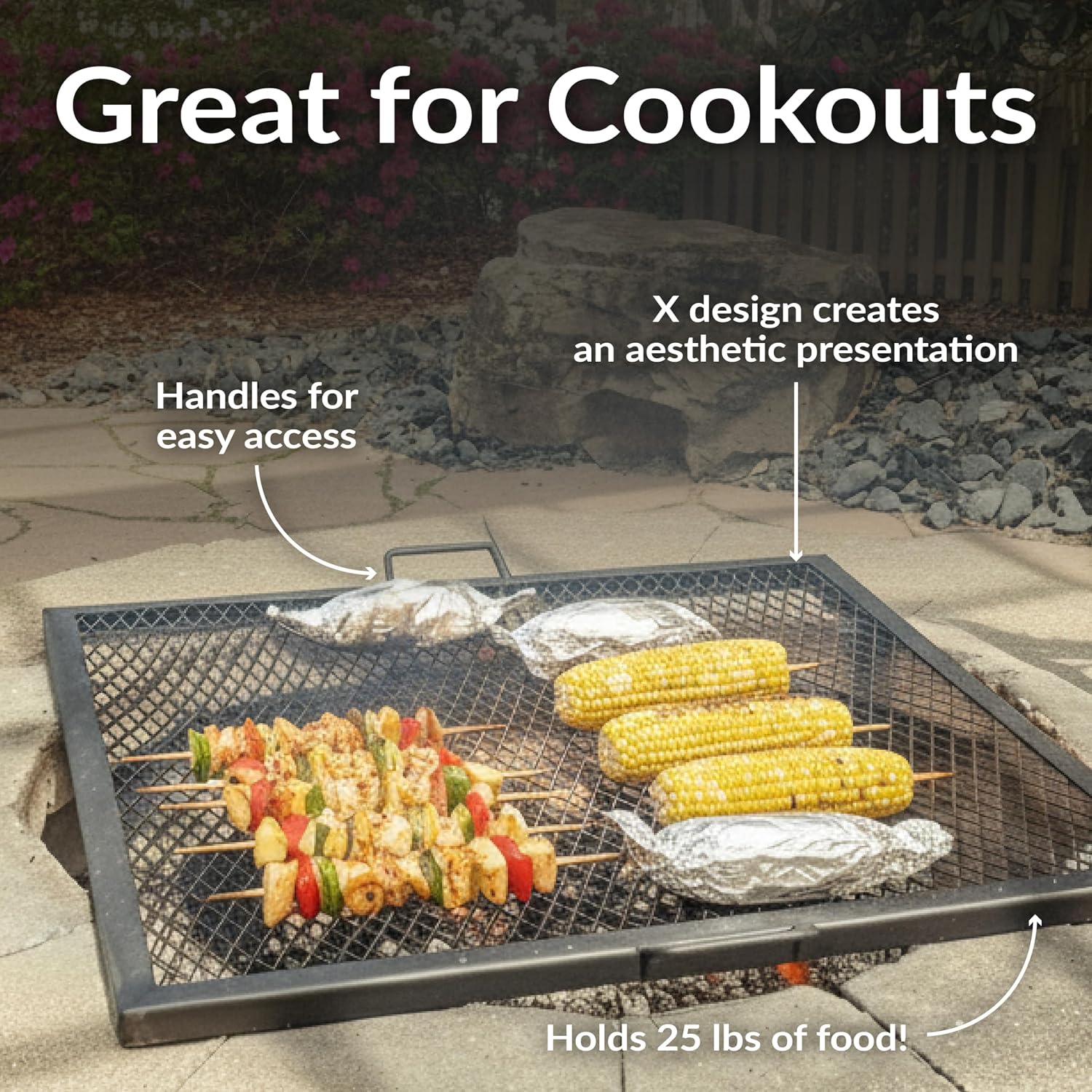 40インチ角型頑丈スチール製ファイヤーピットグリル網（ハンド - Camping Cooking Bbq のレビューと価格