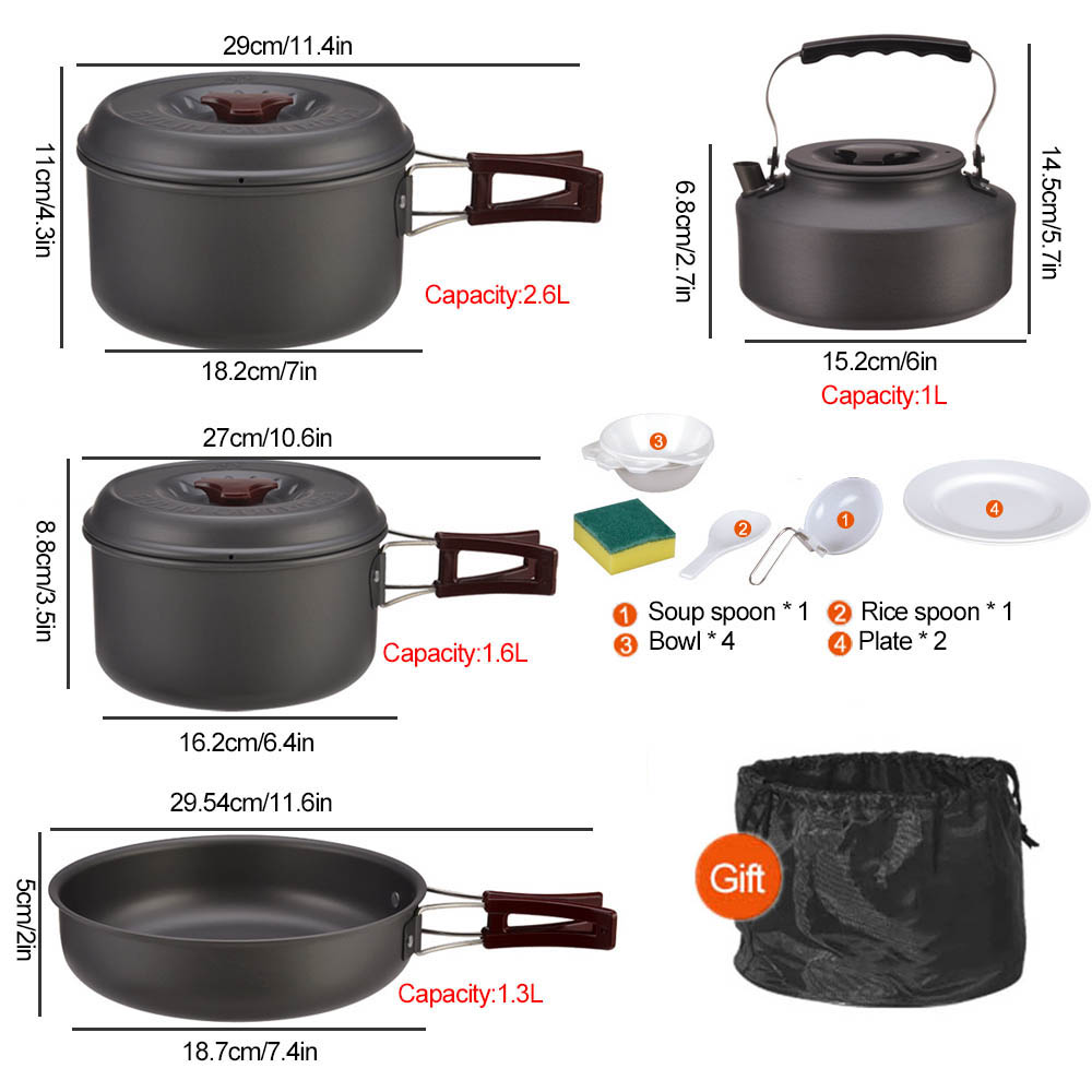 3〜4人用のポータブル屋外調理セット、フライパン、キャンプ鍋 - Camping Cooking Pots And Pans のレビューと価格