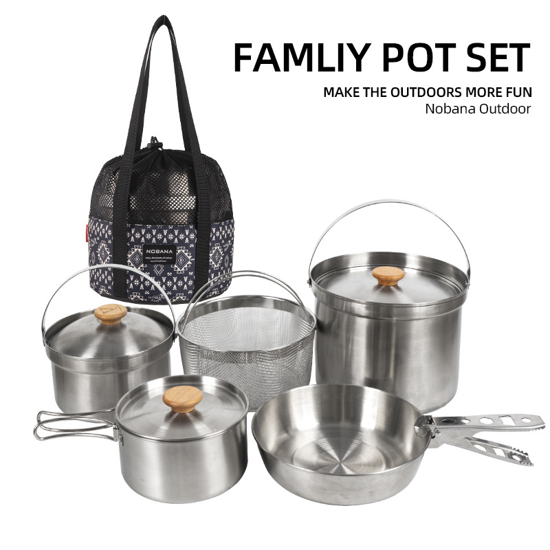 NOBANA 最新の屋外ステンレス鋼ポットセットキャンプファ - Camping Cooking Pots And Pans のレビューと価格