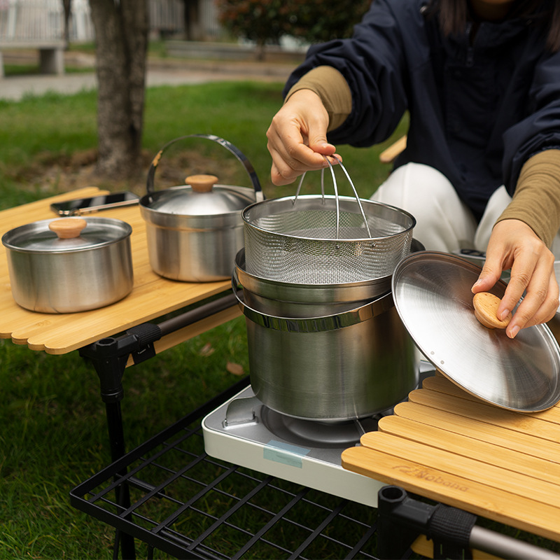NOBANA 最新の屋外ステンレス鋼ポットセットキャンプファ - Camping Cooking Pots And Pans のレビューと価格