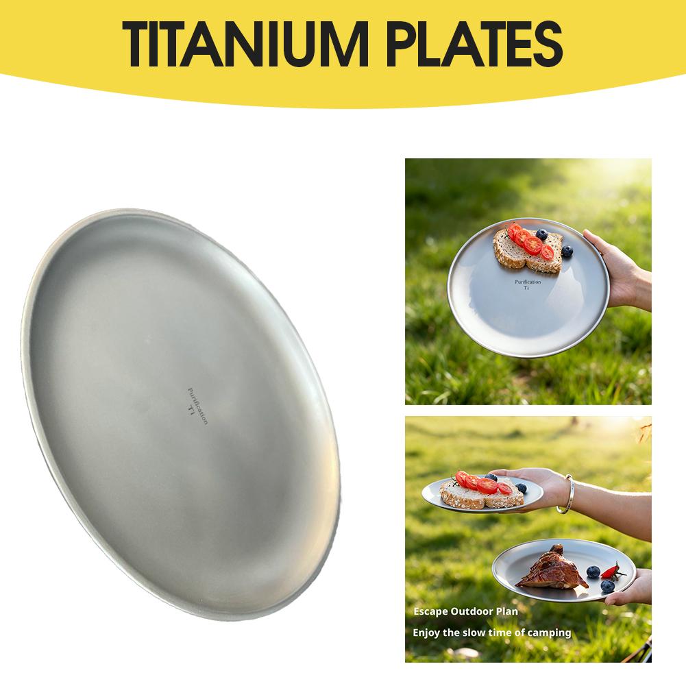純チタンキャンププレート超軽量ポータブルラウンドつや消し皿生 - Camping Cooking Dishes のレビューと価格