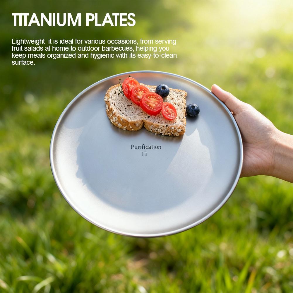 純チタンキャンププレート超軽量ポータブルラウンドつや消し皿生 - Camping Cooking Dishes のレビューと価格