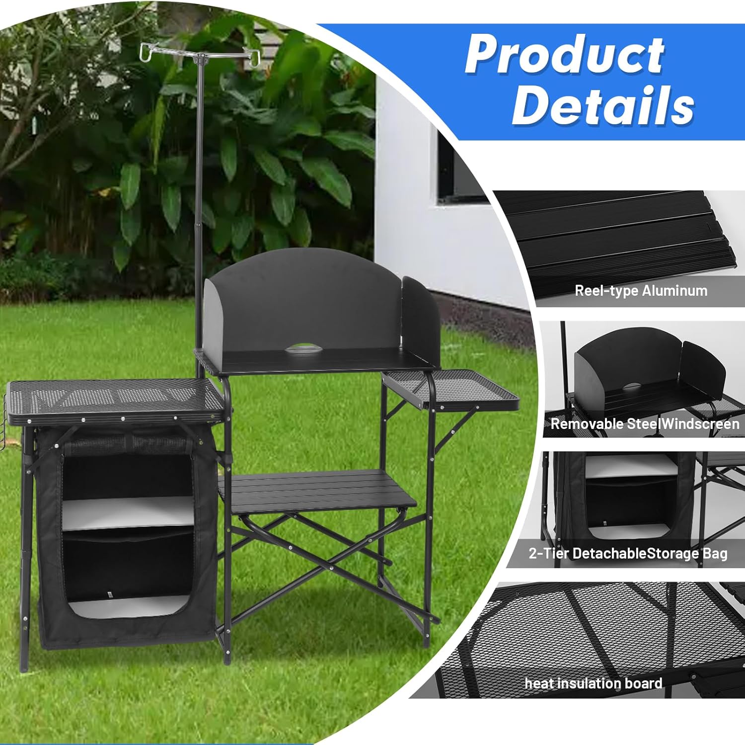 持ち運び可能な折りたたみ式キャンプキッチンステーション（ライ - Camping Cooking Table With Windshield のレビューと価格