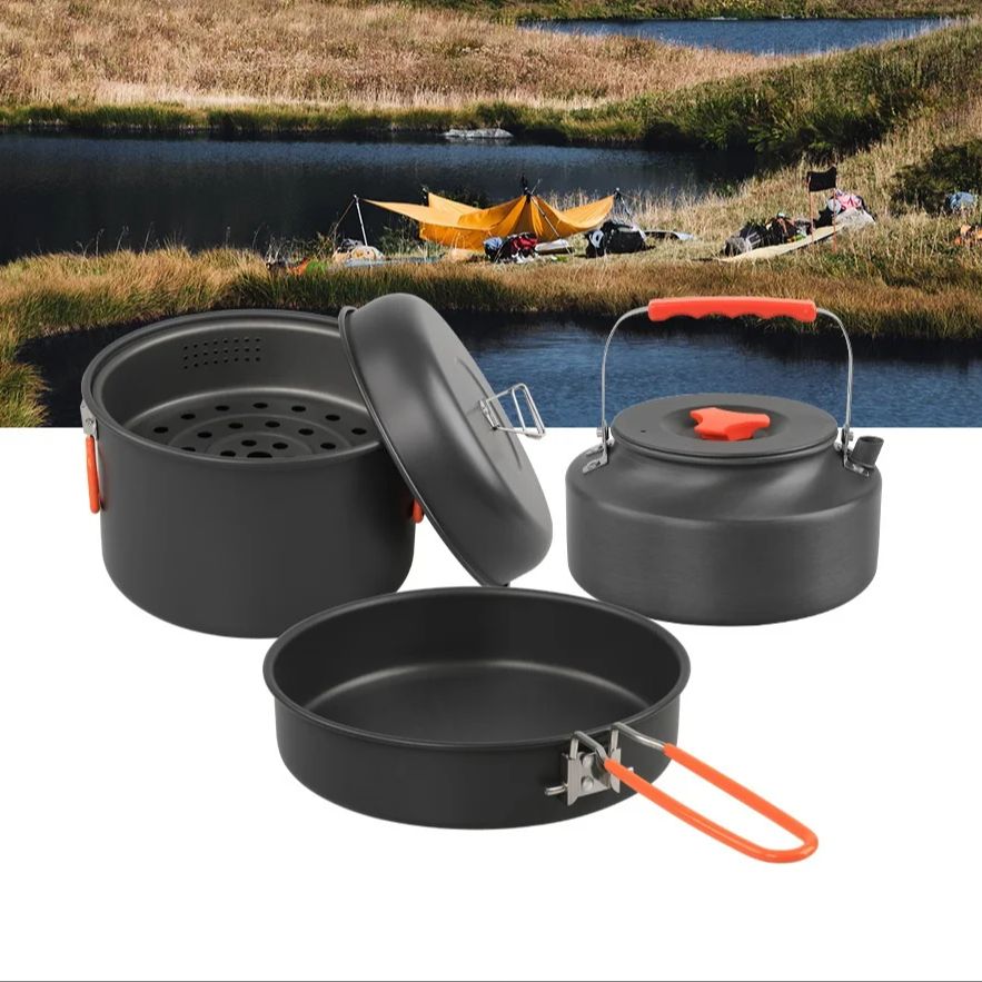 屋外調理器具セット、キャンプ調理鍋、ケトル、蒸し器、フライパ - Camping Cooking Pots And Pans のレビューと価格