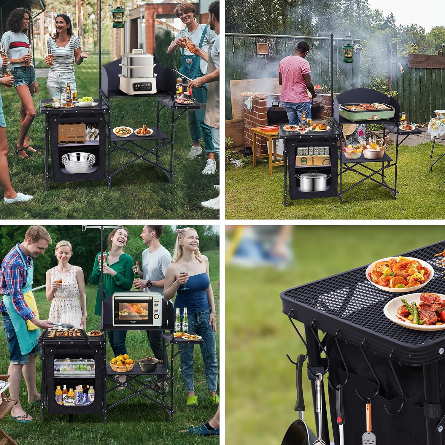 キャンプキッチンステーション、折りたたみテーブル＆オーガナイ - Camping Cooking Table With Windshield のレビューと価格