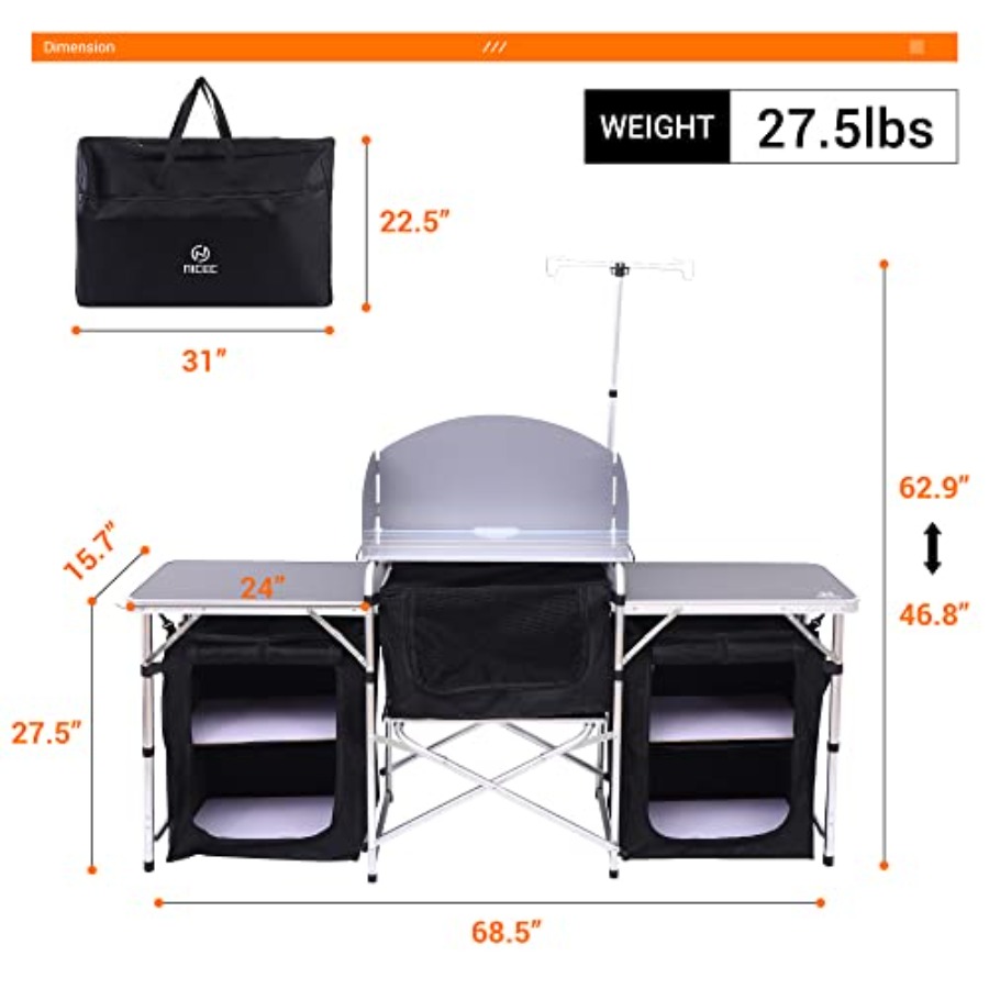 キャンプ用キッチンテーブル、折りたたみ式クックテーブル、アッ - Camping Cooking Table With Windshield のレビューと価格