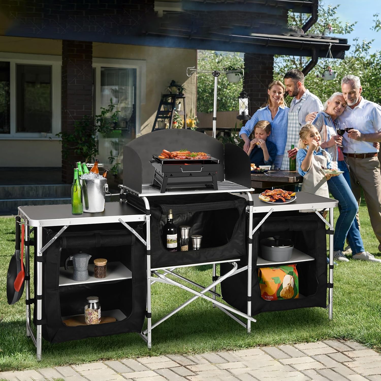 折りたたみ式キャンプキッチンテーブル クックステーション ウ - Camping Cooking Table With Windshield のレビューと価格
