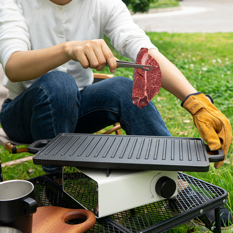 両面使える鋳鉄グリルパン、屋外キャンプBBQステーキ調理用フ - Camping Cooking Flat Top のレビューと価格