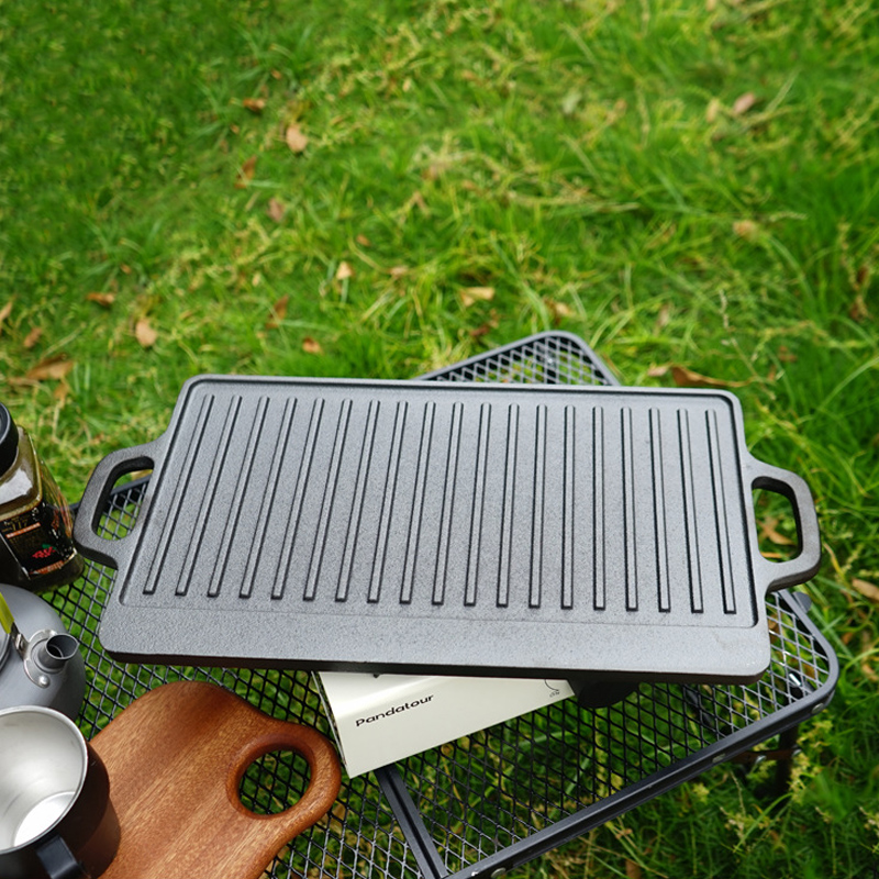 両面使える鋳鉄グリルパン、屋外キャンプBBQステーキ調理用フ - Camping Cooking Flat Top のレビューと価格