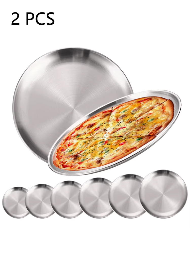 2 個ステンレス鋼ラウンドシルバー浅いトレイプレート防錆 1 - Camping Cooking Dishes のレビューと価格